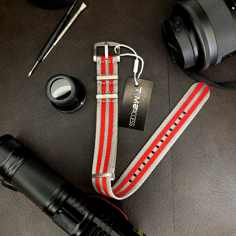 Cavern 20mm Premium Grey Red Nato Watch Strap