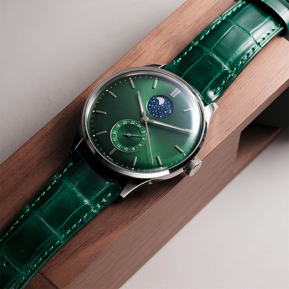 Cavern Crocodile Textured Forest Green Leather Watch Strap | 22MM