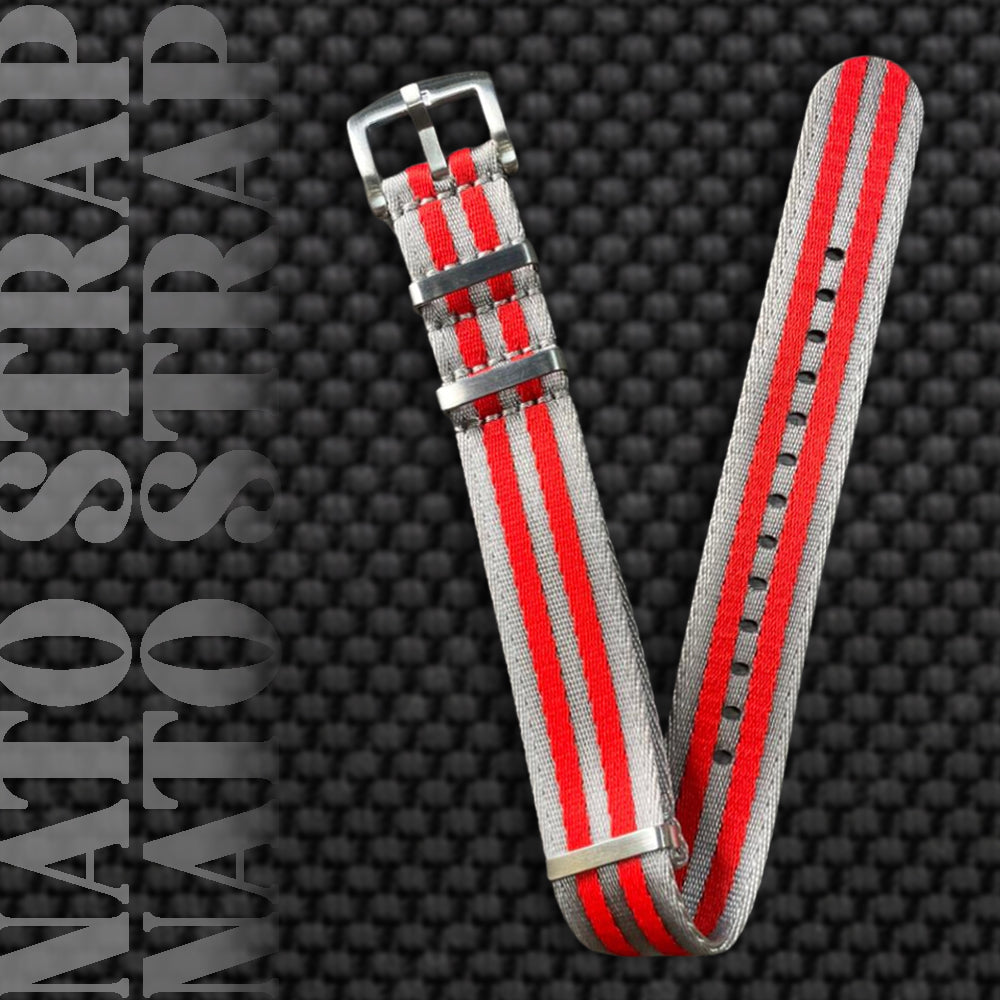 Cavern 20mm Premium Grey Red Nato Watch Strap