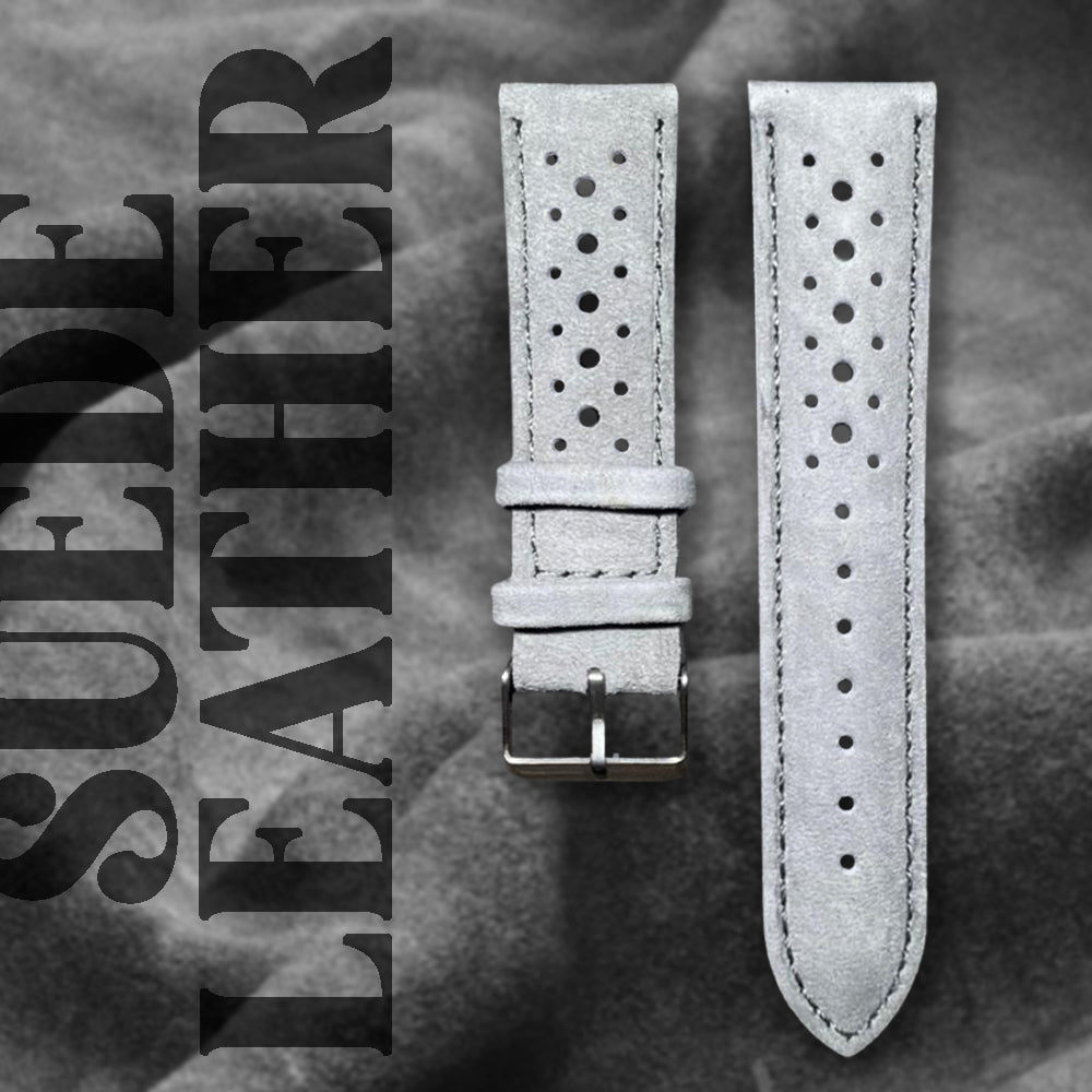 Cavern Perforated Suede Grey 22mm Leather Strap