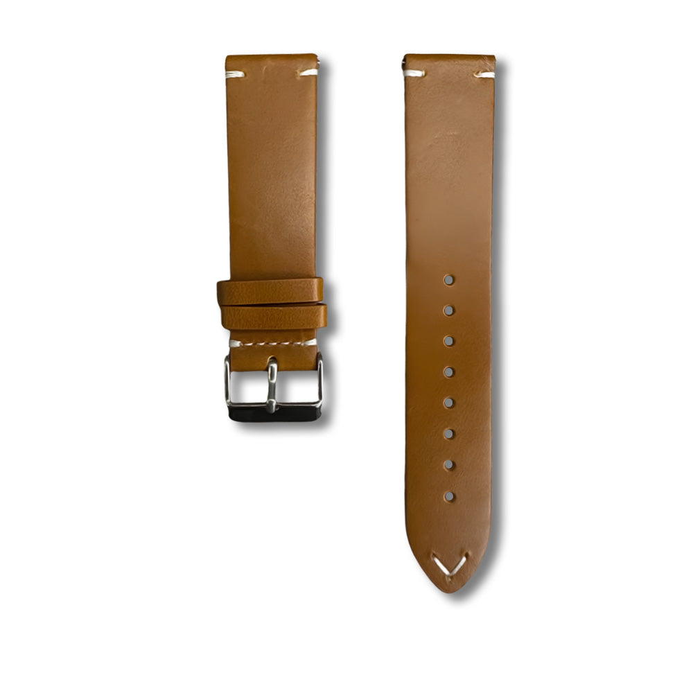 Cavern 20/22mm Brown Full Grain Stitched Leather Strap