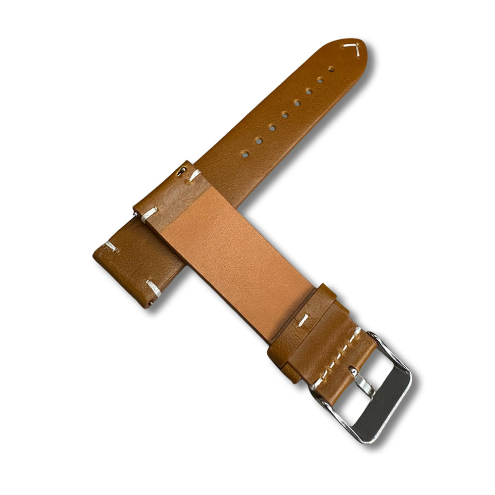Cavern 20/22mm Brown Full Grain Stitched Leather Strap