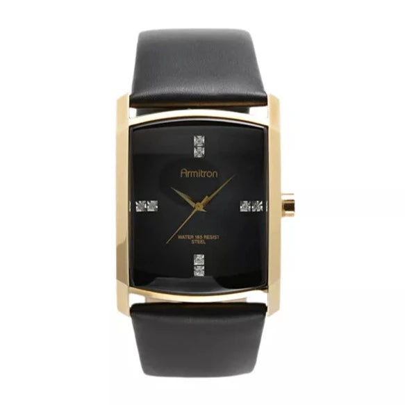 Armitron Black Crystal Dial Leather Unisex Watch 20/4604BKGPBK