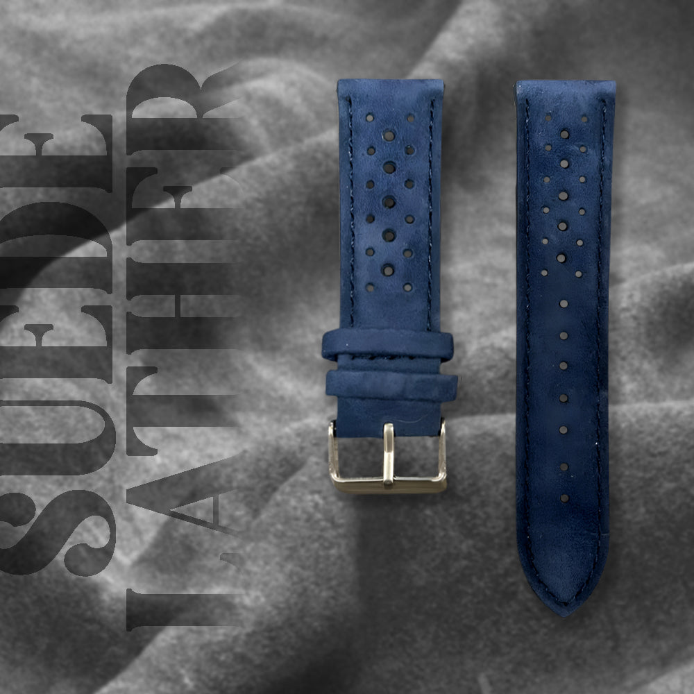 Cavern Perforated Suede Blue 22mm Leather Strap