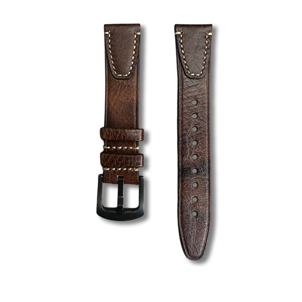 Cavern Premium 20/22mm Chocolate Brown Double Stitched Leather Strap