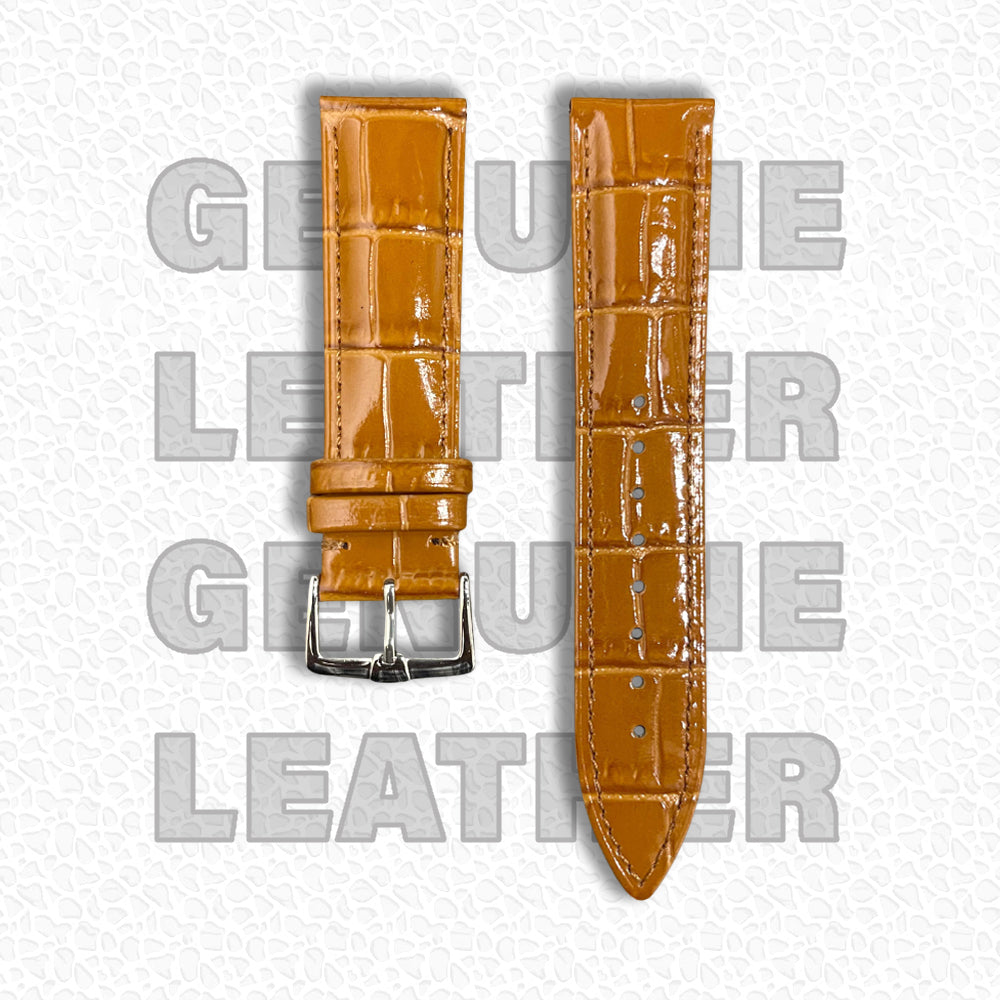 Cavern 22mm Glossy Brown Crocodile Texture Leather Strap