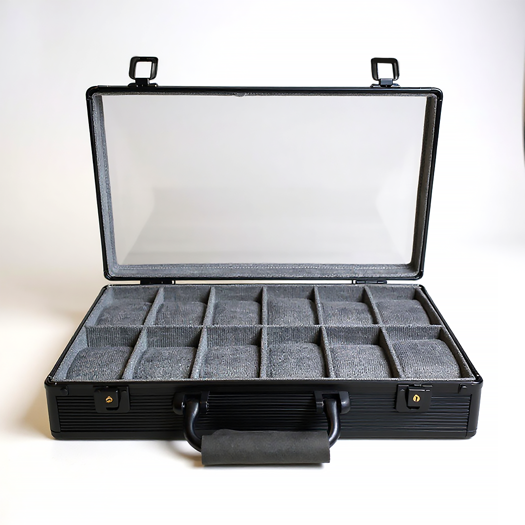 12 Slots Premium Black Watch Case with Handle-Stylish & Secure Storage