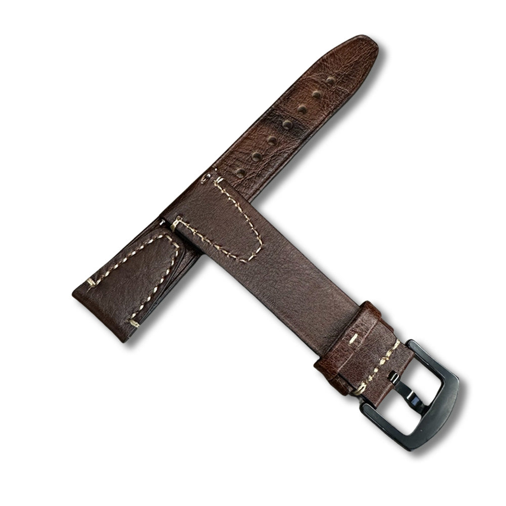 Cavern Premium 20/22mm Chocolate Brown Double Stitched Leather Strap