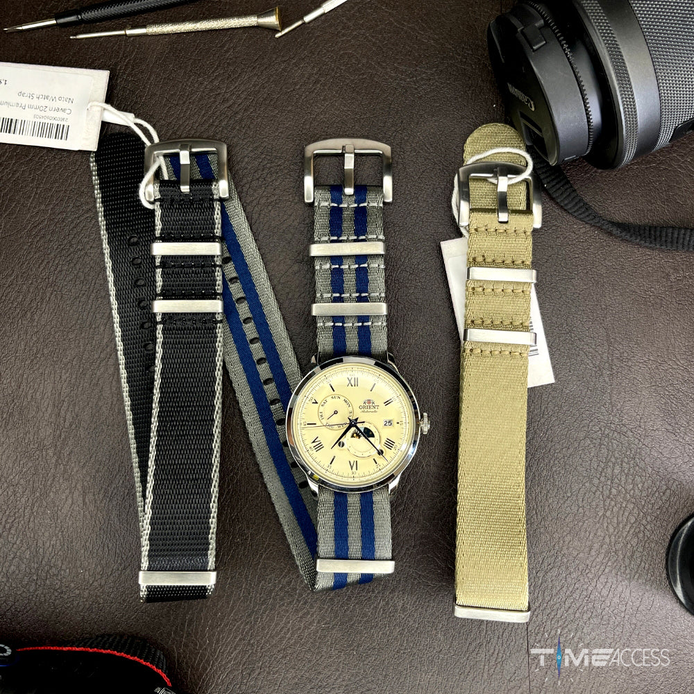 Cavern 22mm Premium Grey Blue Nato Watch Strap