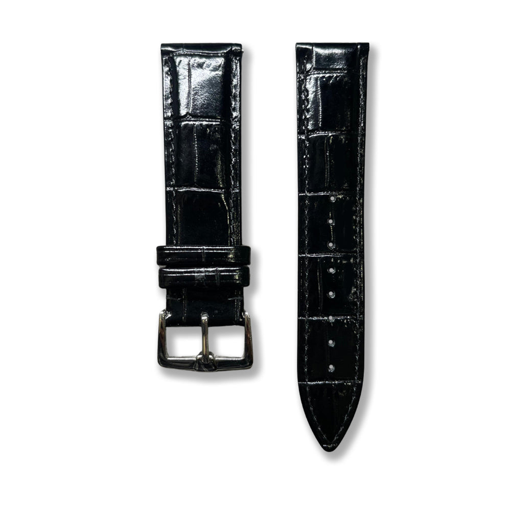 Cavern 22mm Glossy Black Crocodile Texture Leather Strap