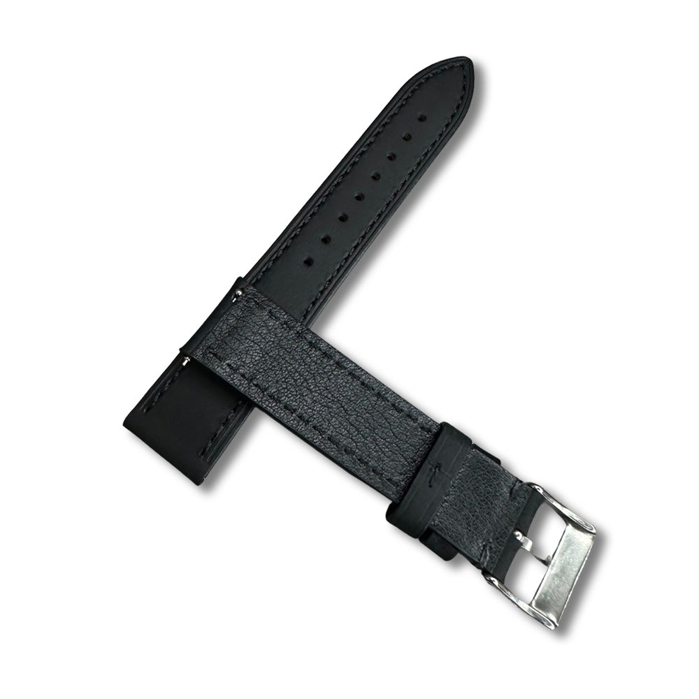 Cavern 22mm Plain Black Stitched Full Grain Leather Strap