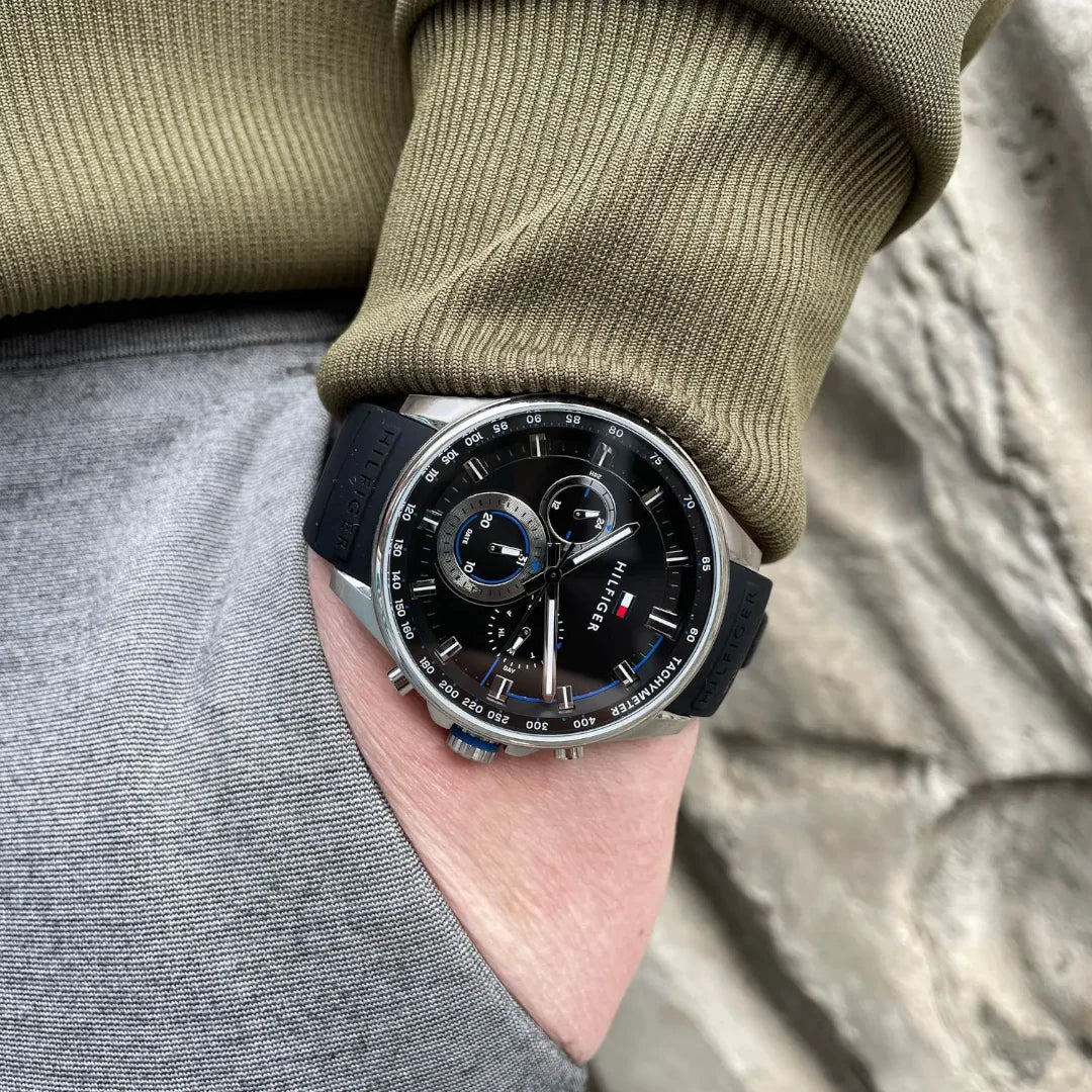 Tommy Hilfiger Max Multifunction Black Dial Silicone Strap Watch | TH1791971