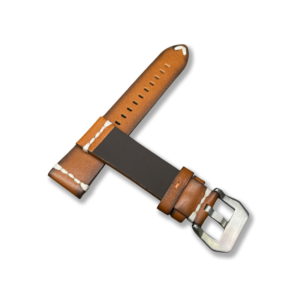 Cavern 22mm Brown Full Grain Stitched Leather Strap