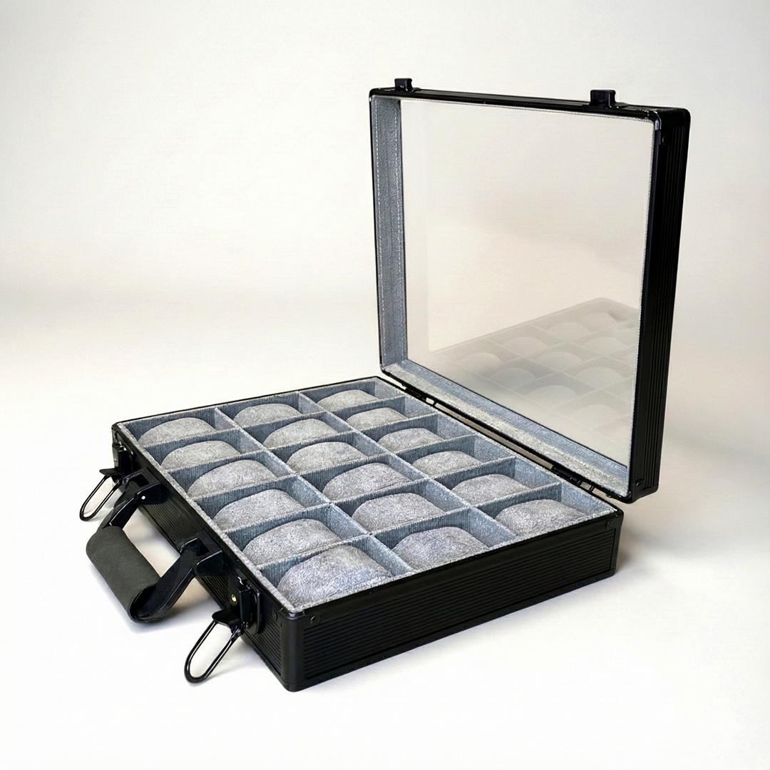 18 Slots Premium Black Watch Case with Handle-Stylish & Secure Storage