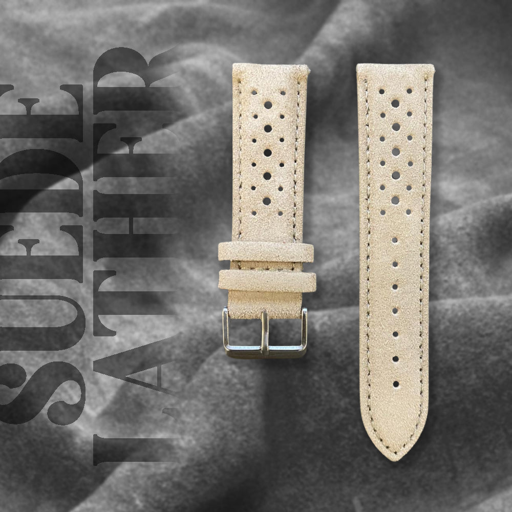 Cavern Perforated Suede Beige 22mm Leather Strap