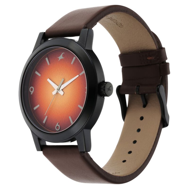 Fastrack Stunners Analog Orange Dial Leather Watch | 3245NL02