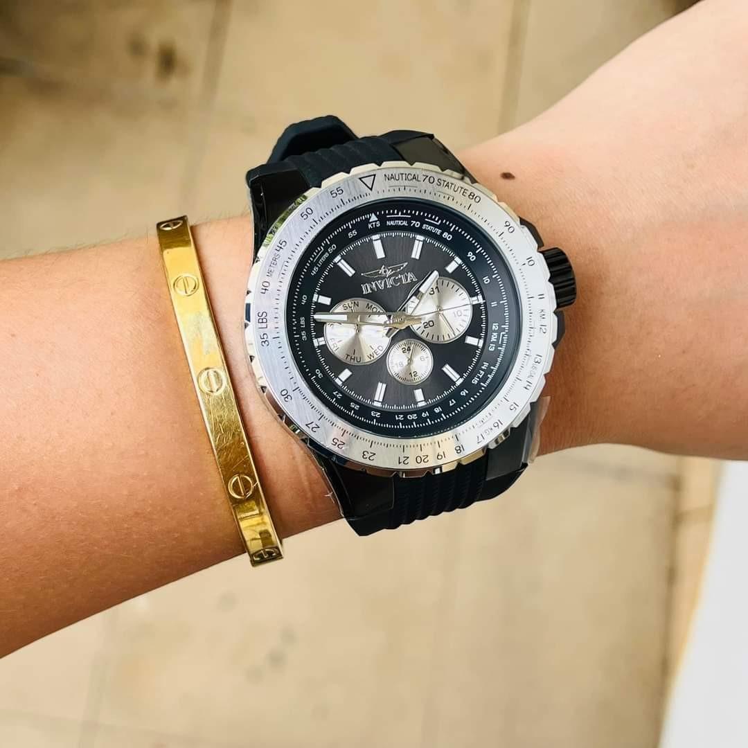 Invicta Aviator Chronograph Black Dial Silicone Strap Watch 33033