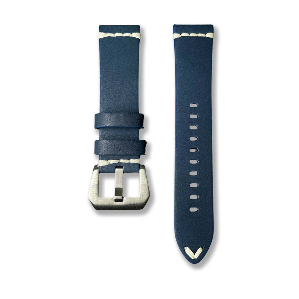 Cavern 22mm Blue Full Grain Stitched Leather Strap