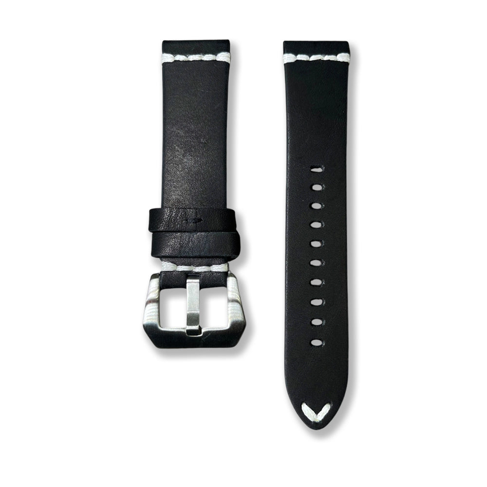Cavern 22mm Black Full Grain Stitched Leather Strap