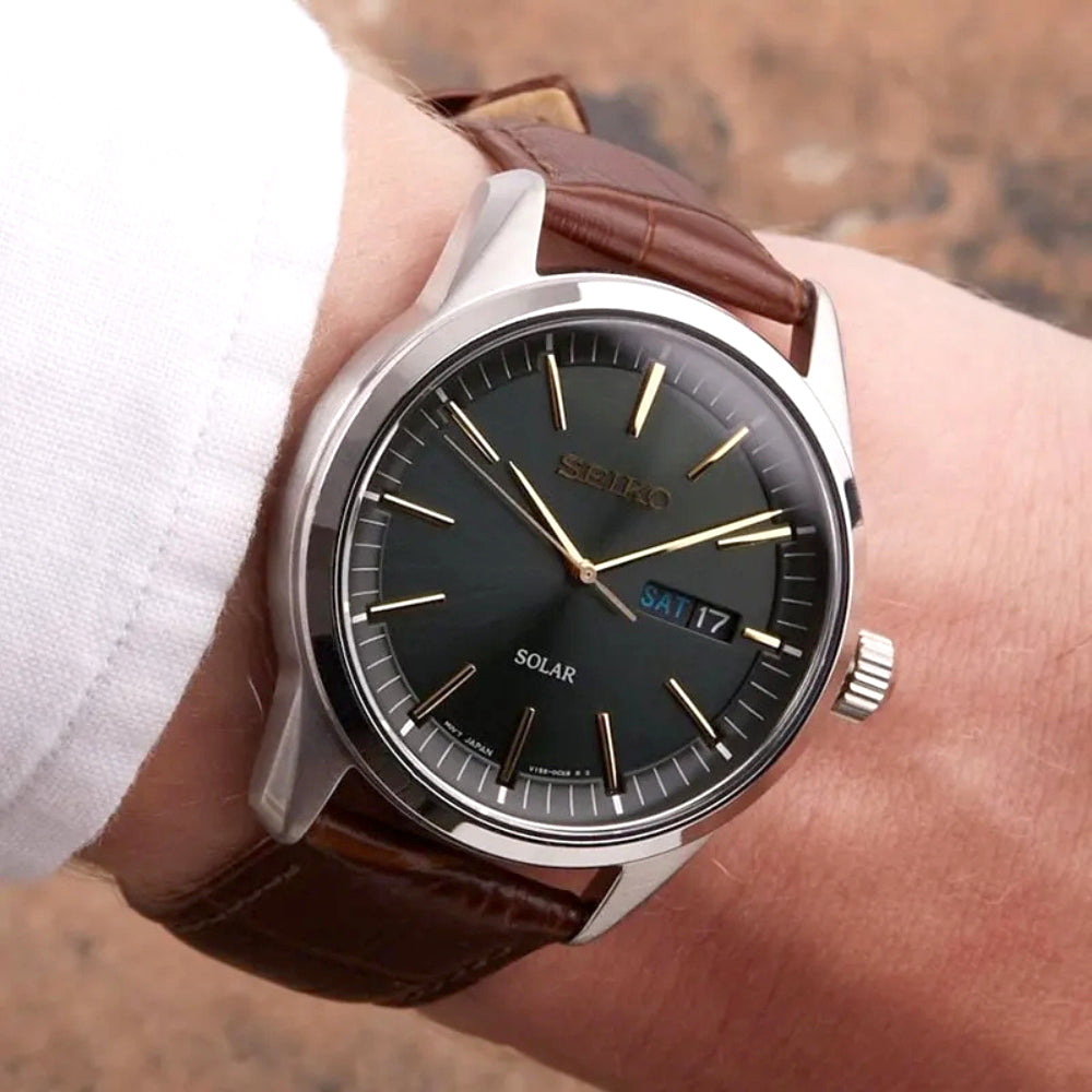 Seiko Solar Dark Green Sunray Dial Men's Watch | SNE529P1