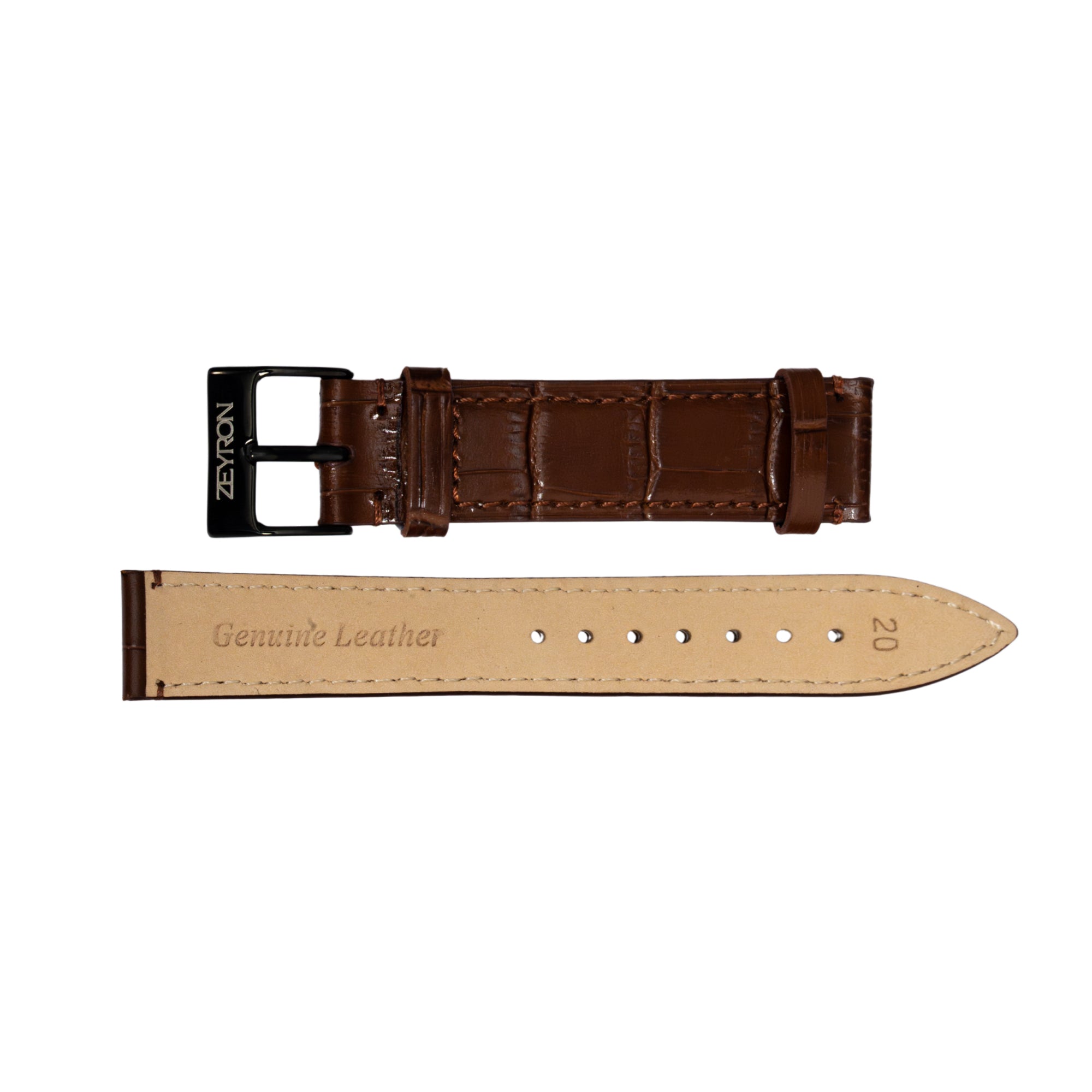 Zeyron 22mm Brown Crocodile Texture Genuine Leather Strap