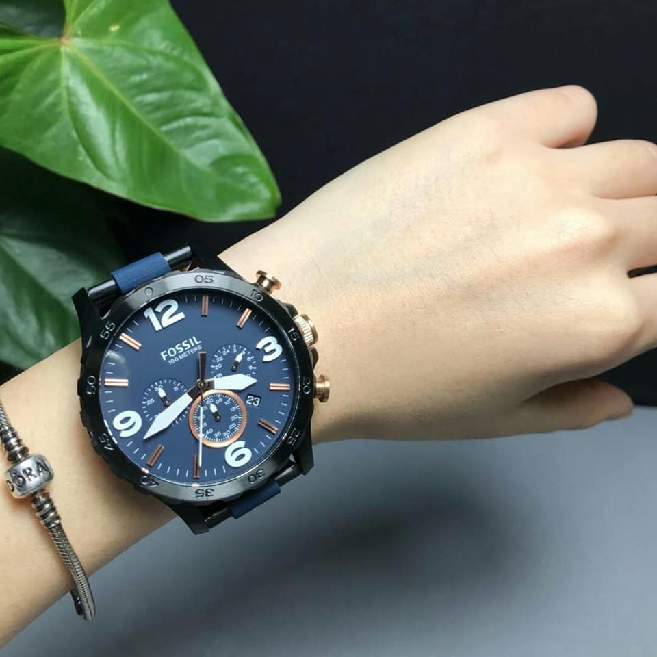 Fossil Nate Chronograph Dark Blue Dial Men's Watch | JR1494