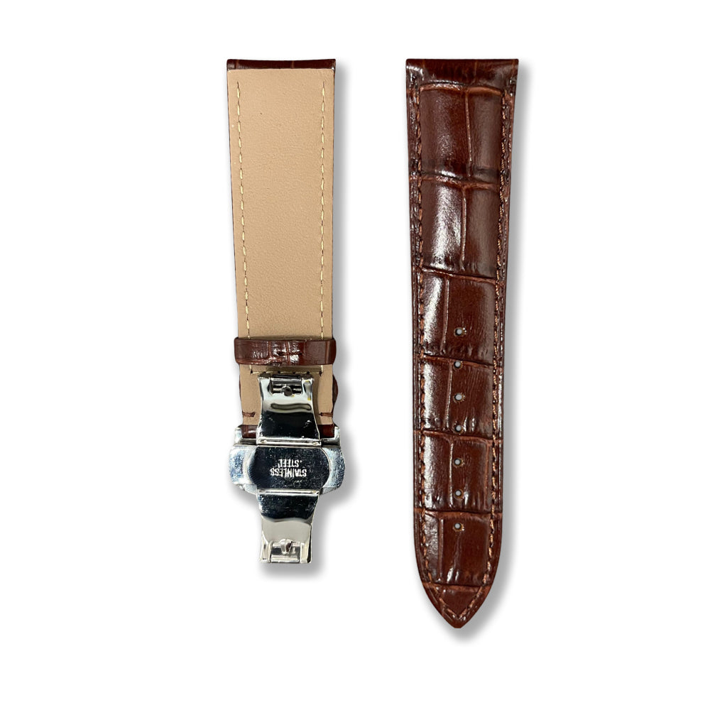 CAVERN 22MM Brown Butterfly Clasp Leather Strap| Time Access