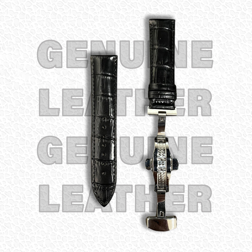 CAVERN 22MM Black Butterfly Clasp Leather Strap| Time Access