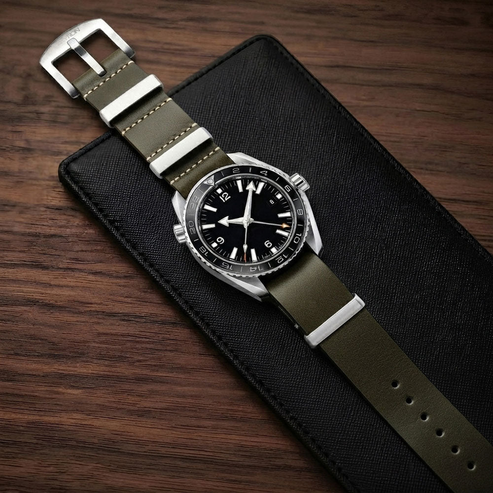 Zeyron Olive Green Cowhide Leather Nato Strap