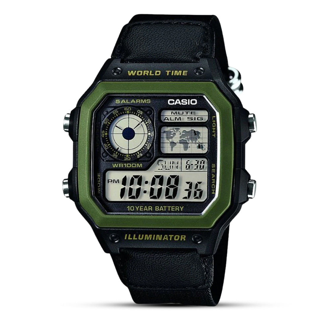 Casio Digital World Time Black Dial Men's Watch |  AE-1200WHB-1BVDF