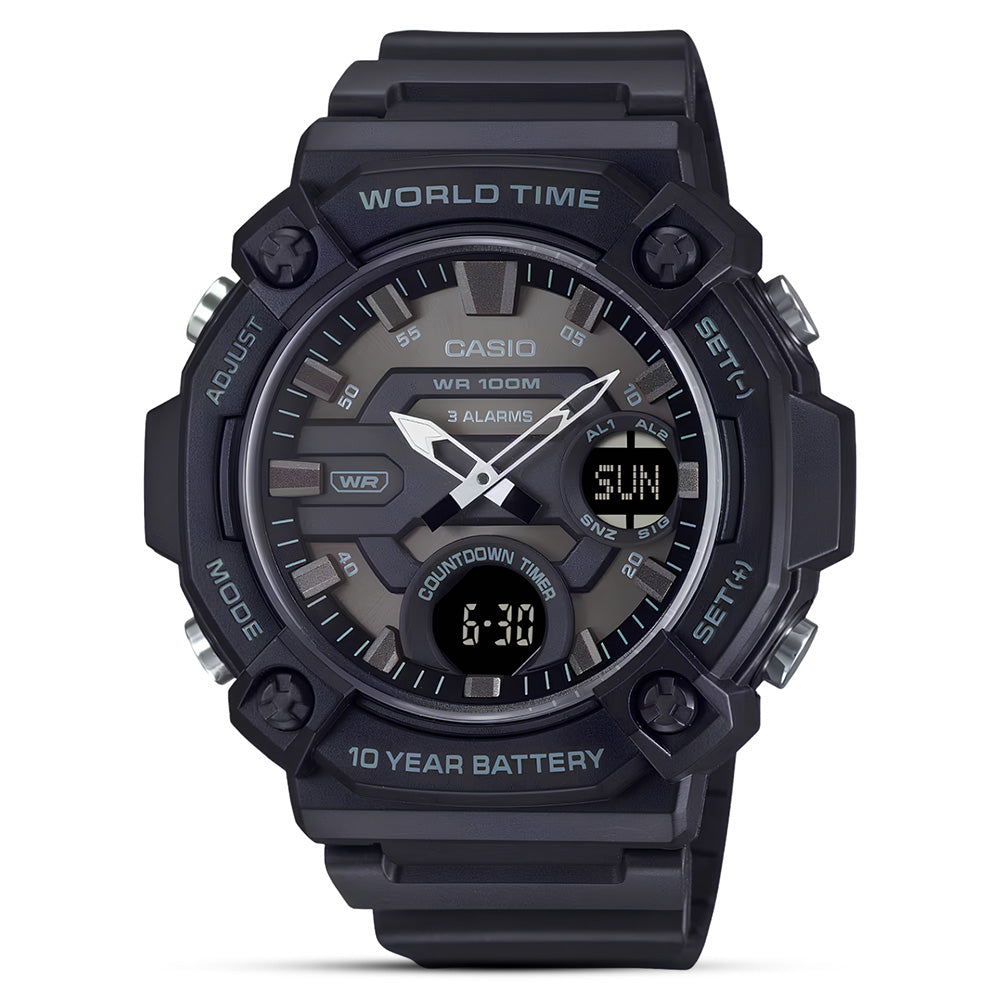 CASIO ANALOGUE-DIGITAL BLACK RESIN STRAP MEN'S WATCH AEQ-120W-1BVDF