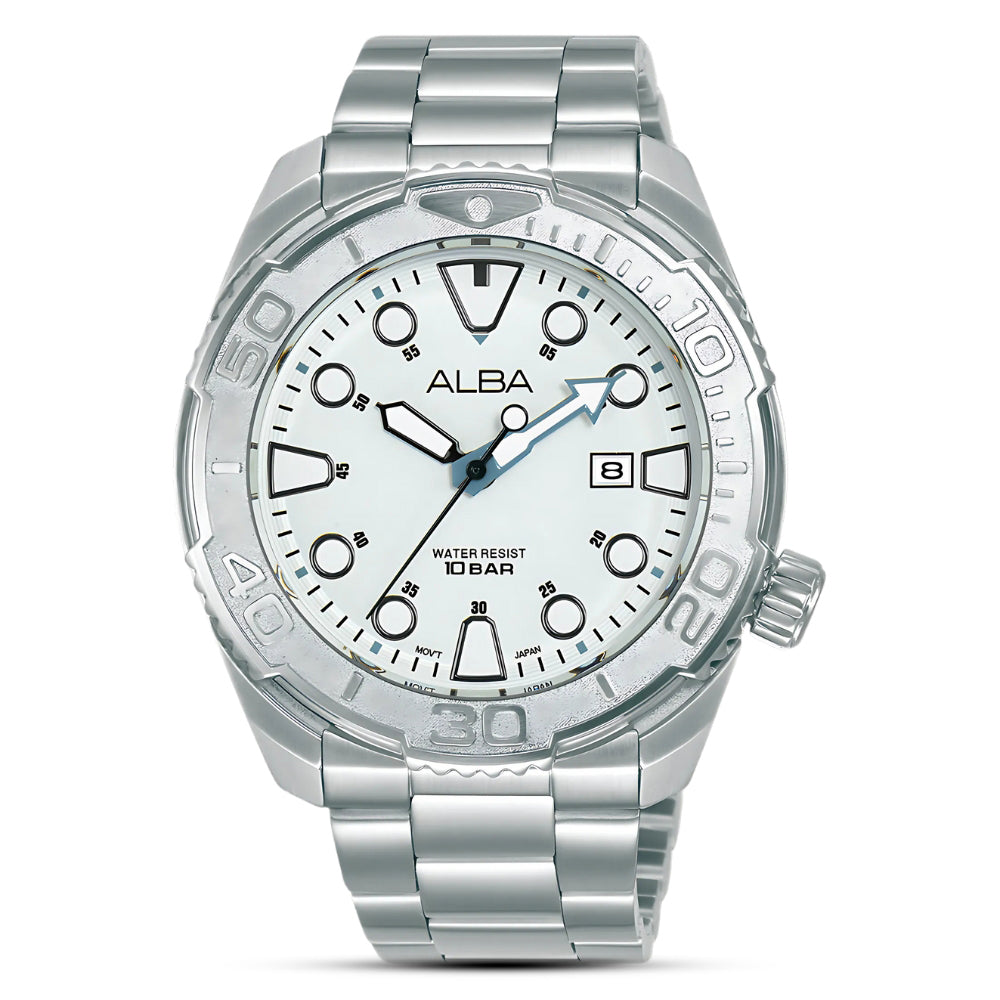 Alba AG8M27X Men's Active Watch Silver White Dial| Time Access Store