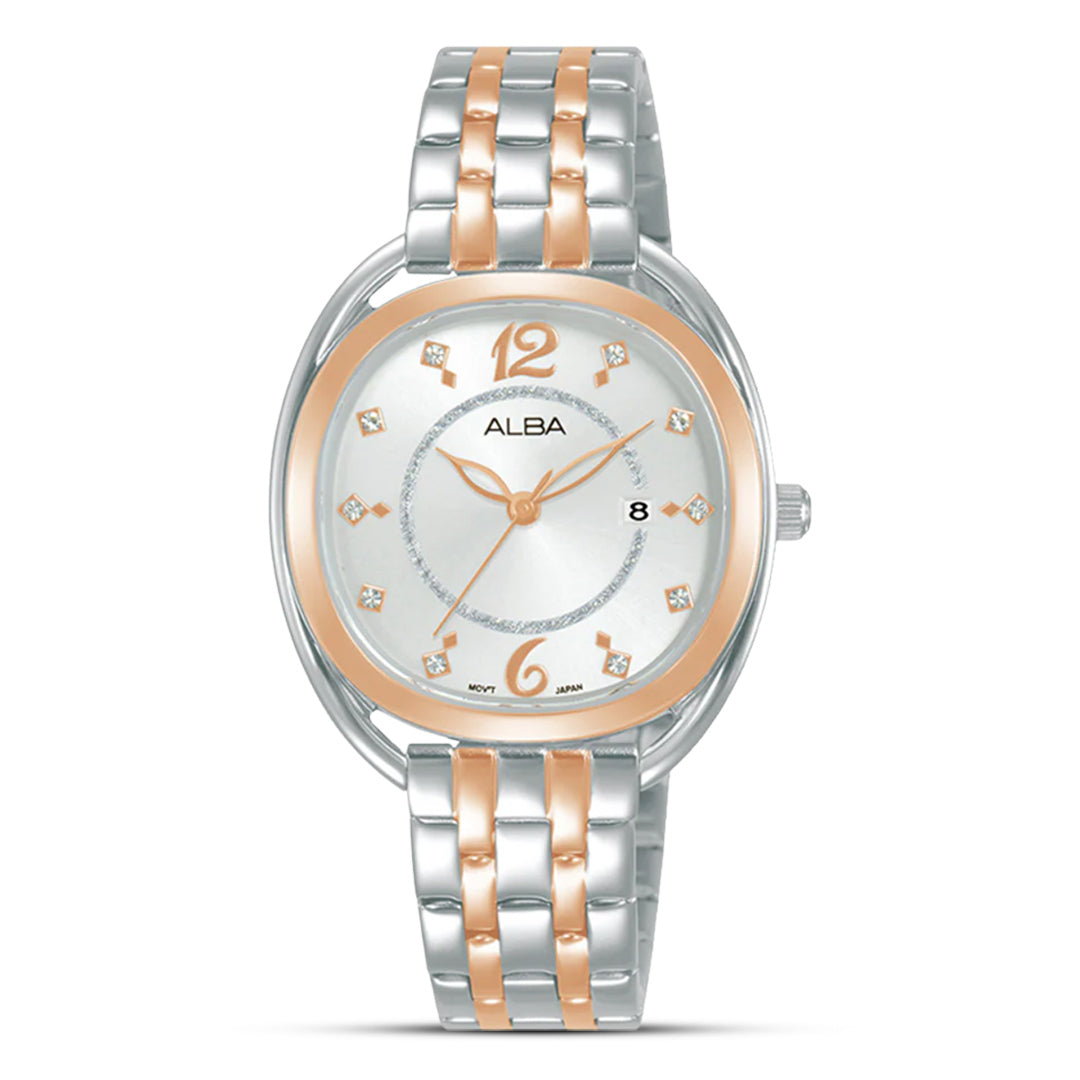 Alba Two Tone Silver White Dial Ladies Watch | AH7BG6X