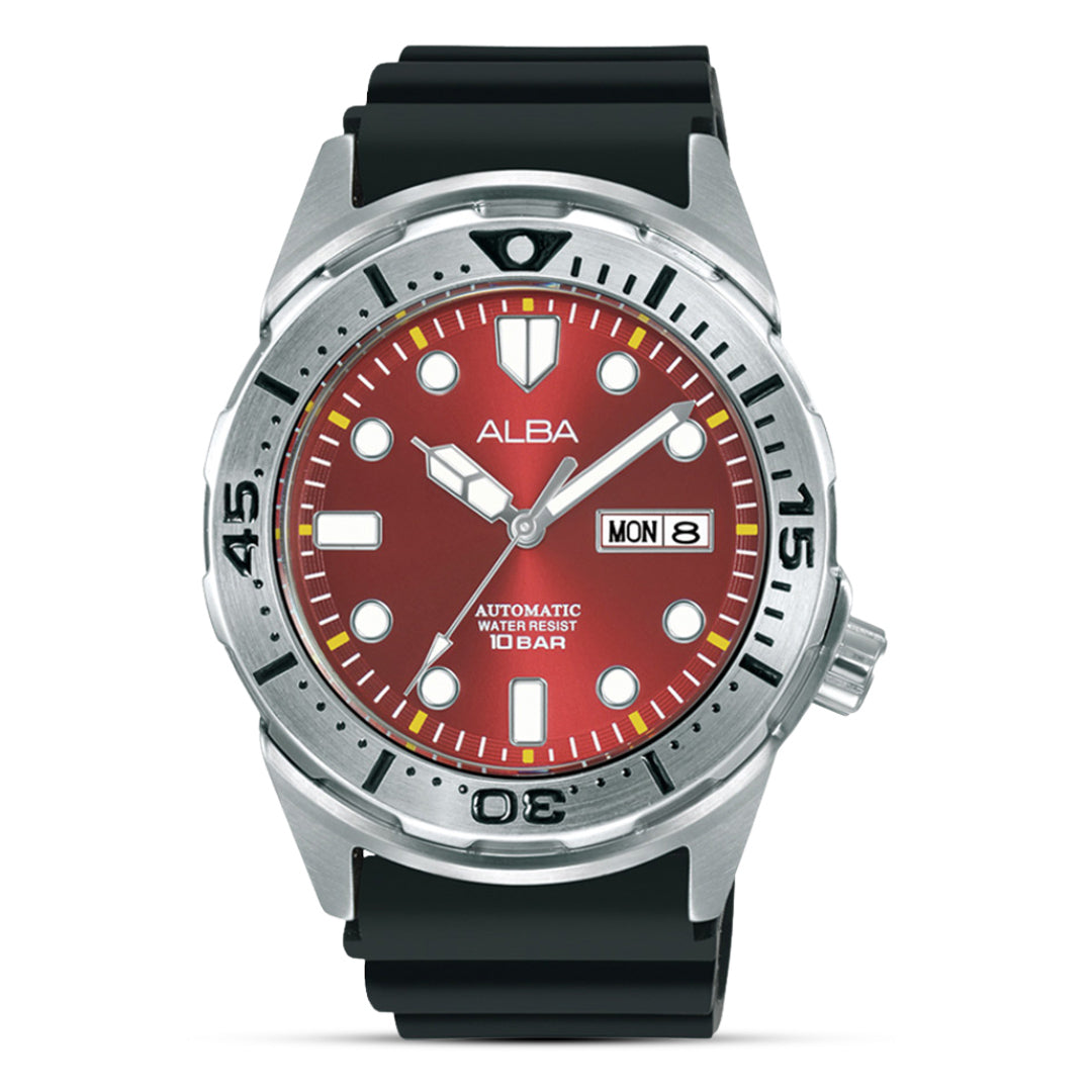 Alba Automatic Red Sunray Dial Silicon Band Men's Watch | AL4381X