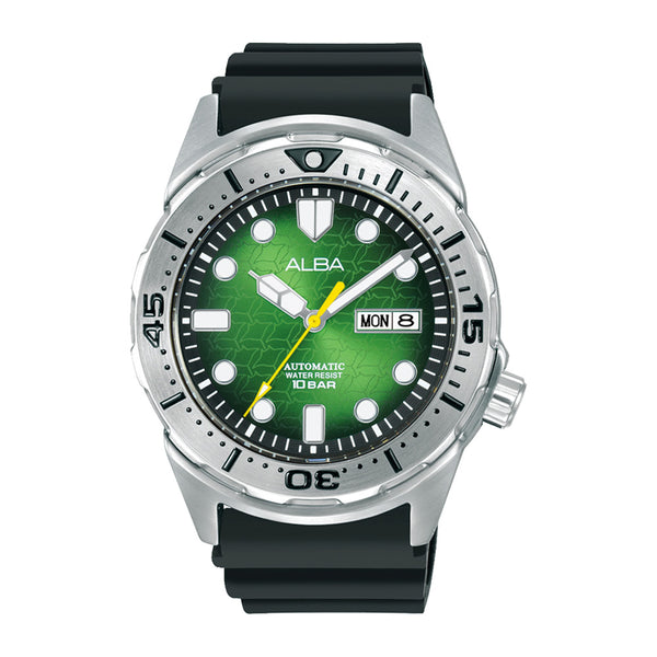 Alba Green Patterned Dial Silicone Strap Automatic Men's Watch| AL4447