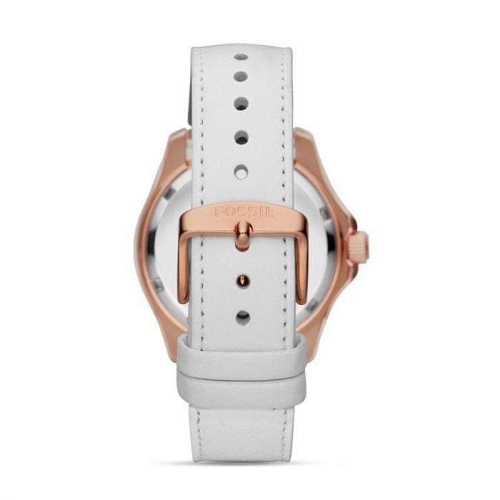 Fossil Cecile Rose-gold Tone White Leather Women's Watch| AM4486