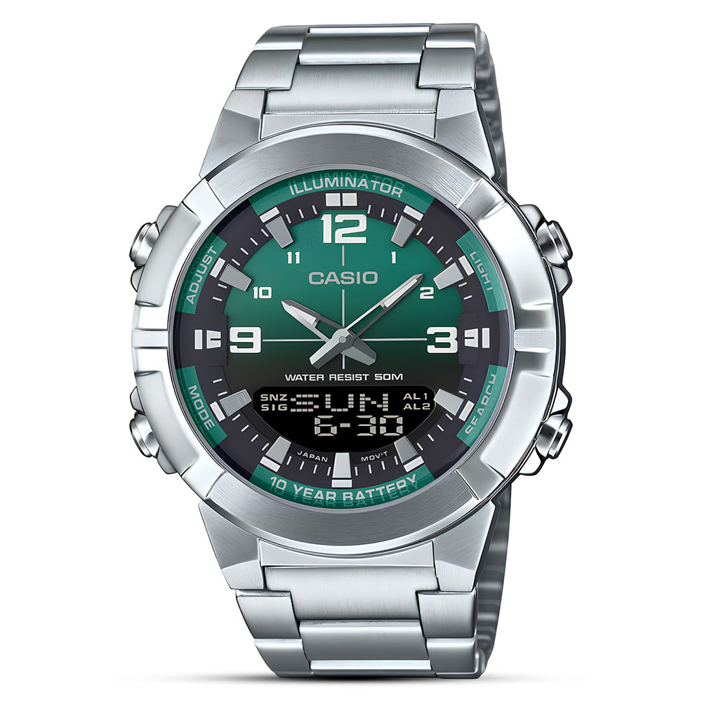 Casio Dual Timer Green Dial Men's Watch AMW-870DA-3AVDF