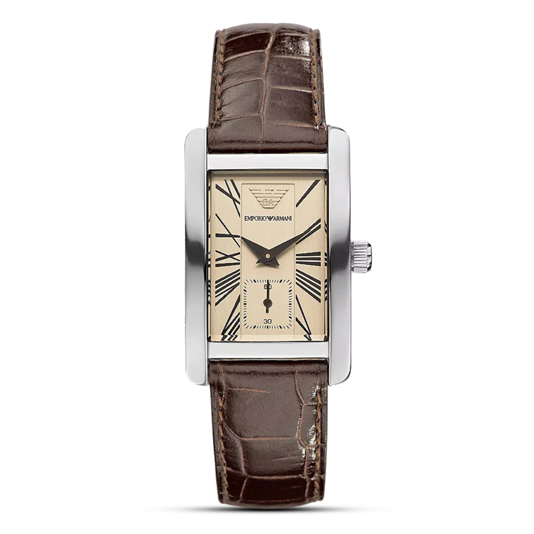 Emporio Armani Classic Beige Dial Leather Strap Ladies Watch | AR0155