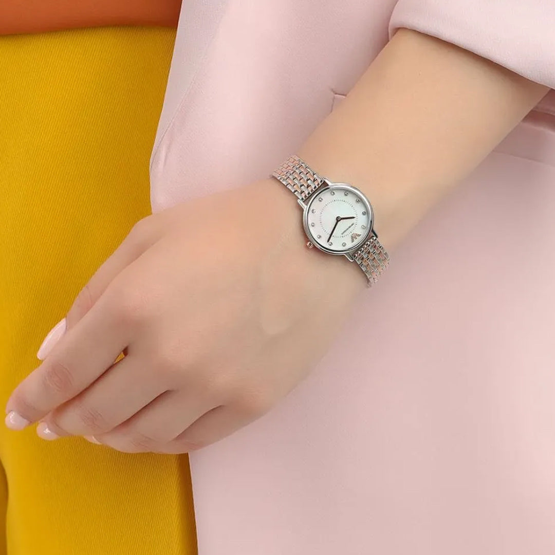 Emporio Armani Mother of Pearl Dial Two Tone Ladies Watch | AR11094