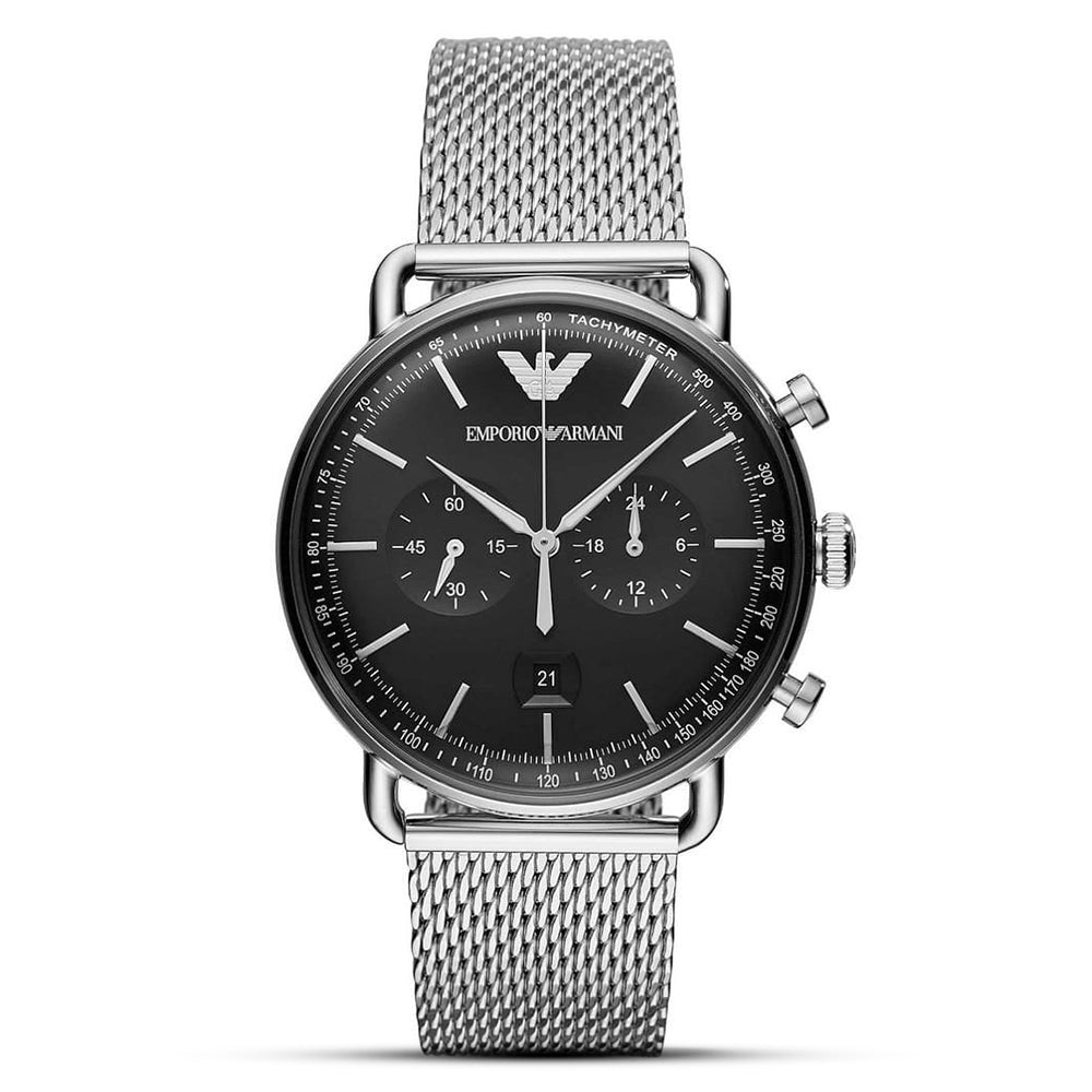 Emporio Armani Aviator Black Dial Mesh Strap Men's Watch | AR11104