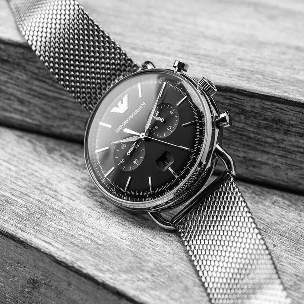 Emporio Armani Aviator Black Dial Mesh Strap Men's Watch | AR11104