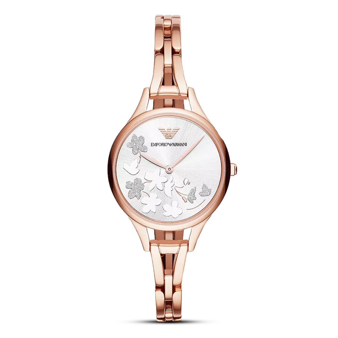 Emporio Armani Floral Motif Rose Gold Tone Ladies Watch | AR11108