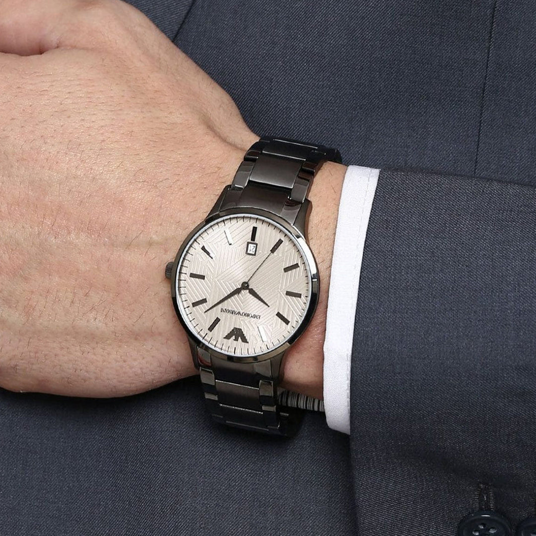 Emporio Armani Renato Beige Dial Gunmetal Men's Watch | AR11120
