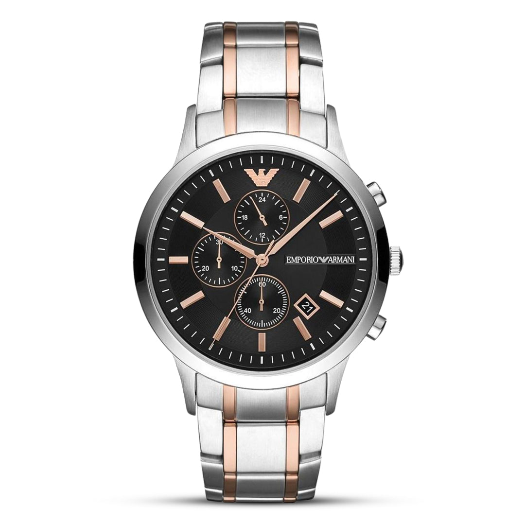 Emporio Armani Dress Renato Black Dial Stainless Steel Watch | AR11165