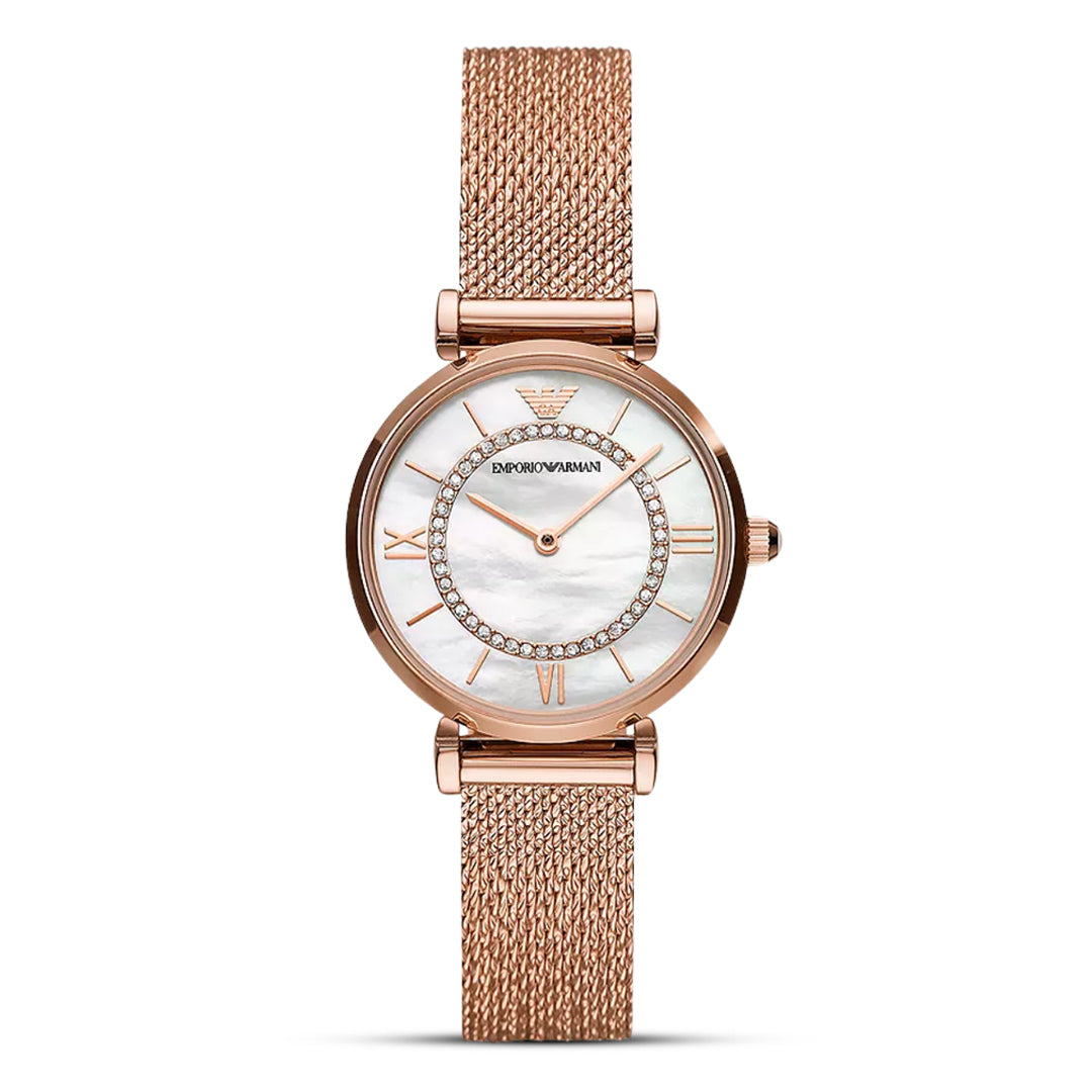 Emporio Armani Two-Hand Rose Gold-Tone White Dial Ladies Watch | AR11320
