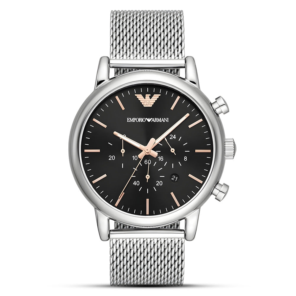 Emporio Armani Luigi Black Dial Mesh Strap Men's Watch | AR11429