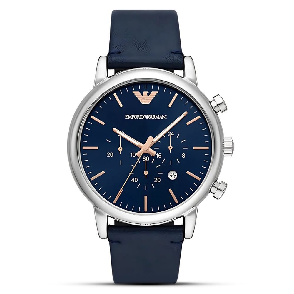 Emporio Armani Chronograph Leather Strap Blue Dial Men's Watch AR11451