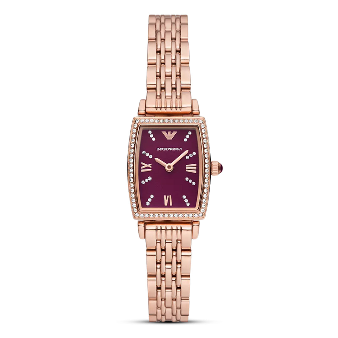 Emporio Armani Maroon Dial Rose Gold Tone Ladies Watch | AR11488
