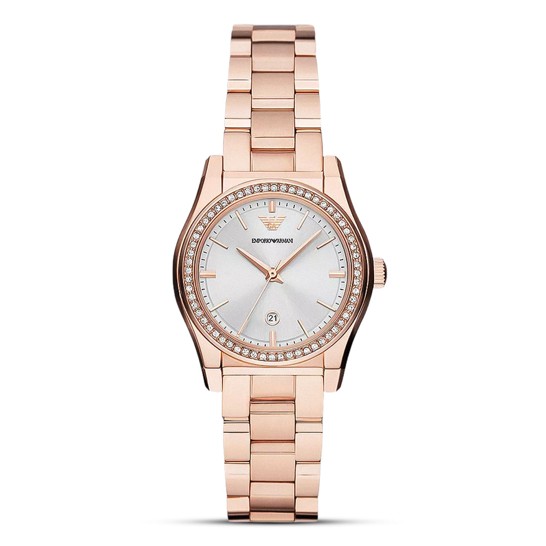 Emporio Armani Rose Gold Tone Silver Dial Ladies Watch | AR11558