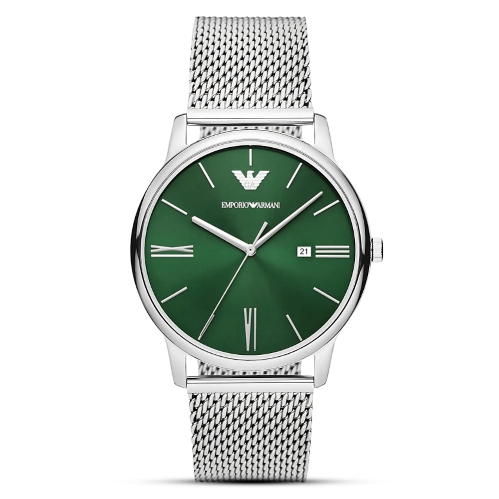 Emporio Armani Minimalist Green Dial Mesh Strap Watch | AR11578